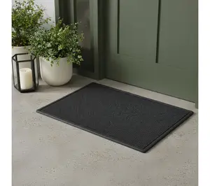 HomeRoots 18" X 30" Black Rubber Outdoor Door Mat