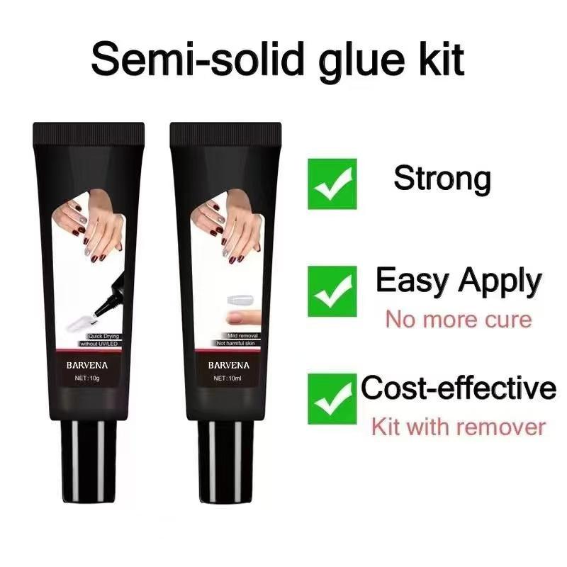 Semi-Solid Nail Glue 10g Quick-Drying Formula with Nail Remover 10ml | Long Lasting Adhesive Gel for Press On Nails, Acrylic Tips & Nail Art Kits | Home & Salon Use Cutics Manicure