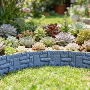 5pcs Garden Fence Retaining Wall Block, Faux Stone Edging for Landscaping, 10.16 X 8.66 Inch, Garden Border, Mulch, Flower Bed, Patio, Lawn, Path, Walkway
