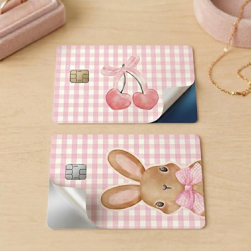Cute Bunny and cherries Coquette Credit Card Skin Waterproof Vinyl Sticker Aesthetic Cover 3.37 x 2.12 in Premium Scratch Resistant Laminated Protection for Standard Cards