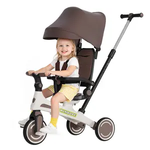 WINHOPE 6-in-1 Toddler Tricycle (1-6Y), Kids Tricycle Stroller with Push Handle, Sun Canopy, EVA Wheels, Stroll/Push/Ride Modes, Indoor/Outdoor Use for Baby Boys Girls