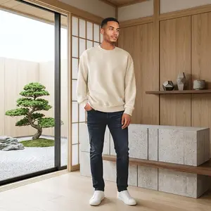 Men's Casual Crewneck Sweatshirt - Solid Color Geometric Texture Long Sleeve Pullover Shirt Comfortable Warm Everyday Wear Perfect for Fall Winter Season Fashion Style