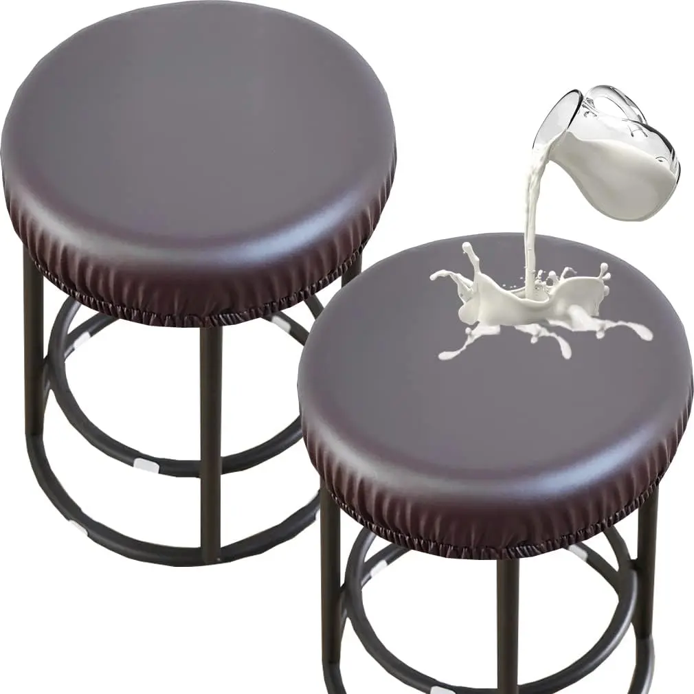 Stool Cover, Waterproof PU Stretch Round for 12-17 Inch Bar Stool, 2Pcs (Coffee)