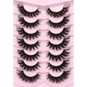 Manga Lashes Fox Eye False Eyelashes Natural Look Faux Mink Lashes Wispy Clear Band Spiky Cat Eye Strip Eyelashes Pack, 7 Pairs