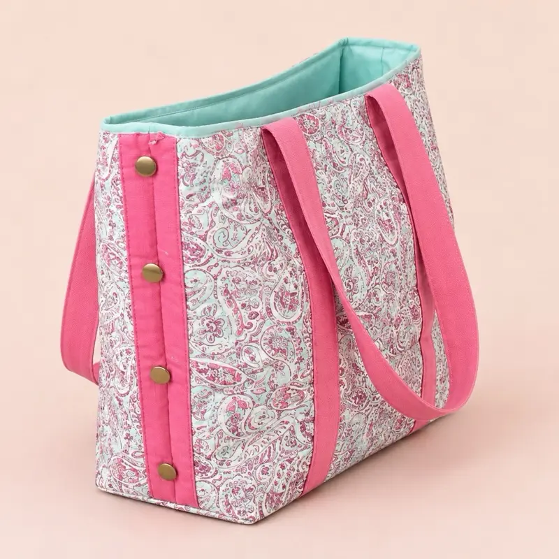 Pink Paisley Tote Bag with Baby Blue Lining