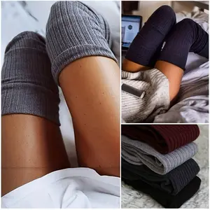 4 Pairs Solid Ribbed Thigh High Socks For Fall & Winter, Simple Comfy & Breathable Socks, Women's Stockings & Hosiery