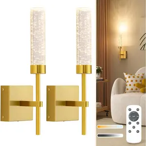 Crystal-Inspired Bubble Wireless Wall Sconces, 10000mAh Battery Operated Wall Sconces Set of 2, 3 Color Temps Rechargeable Wall Lights with Remote, Dimmable Wall Lamp for Living Room Bedroom