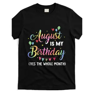 [Lightweight Design] Men'S & Women'S "August is My Birthday" Graphic T-Shirt - Black Casual Cotton Tee with Colorful Confetti Design, Short Sleeve, Round Neck,, Perfect for Summer Celebrations