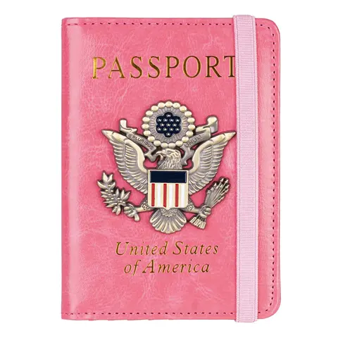 Leather Passport Book Holder - RFID-Shielded Card Case Wallet, 4.3"w x 6.7"l x 0.4"d Travel Accessories for Adults, Female, Boys, Kids (Pink)