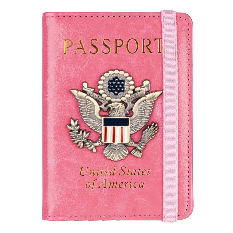 Leather Passport Book Holder - RFID-Shielded Card Case Wallet, 4.3"w x 6.7"l x 0.4"d Travel Accessories for Adults, Female, Boys, Kids (Pink)