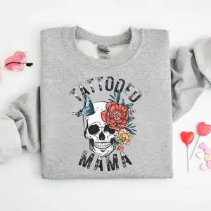 Skullie Tattooed Mama Pullover - Bold Mom Life Sweatshirt - Perfect Gift for Inked Moms