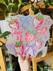 Strawberry’s Blue Ribbons Pink Bows - Direct Print Film Transfer for T-Shirts, Cotton, Polyester & Blends - High-Quality Print