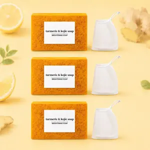 3PCS Organic Lemon Turmeric Kojic Acid Brightening Soap, Gentle Face Body Wash Cleanser, Dark Spot Remover, Acne Scar Fader, Hyperpigmentation Treatment, Brightening Dull Skin, soap turmeric bar body wash
