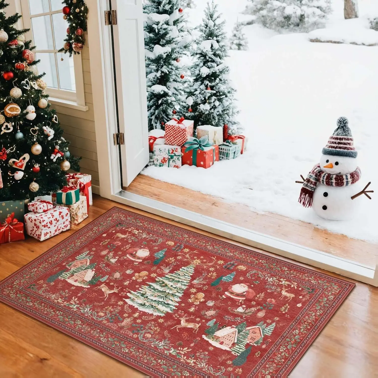 Kokia 2x3 Christmas Decorative Area Rugs Red Vintage Xmas Entryway