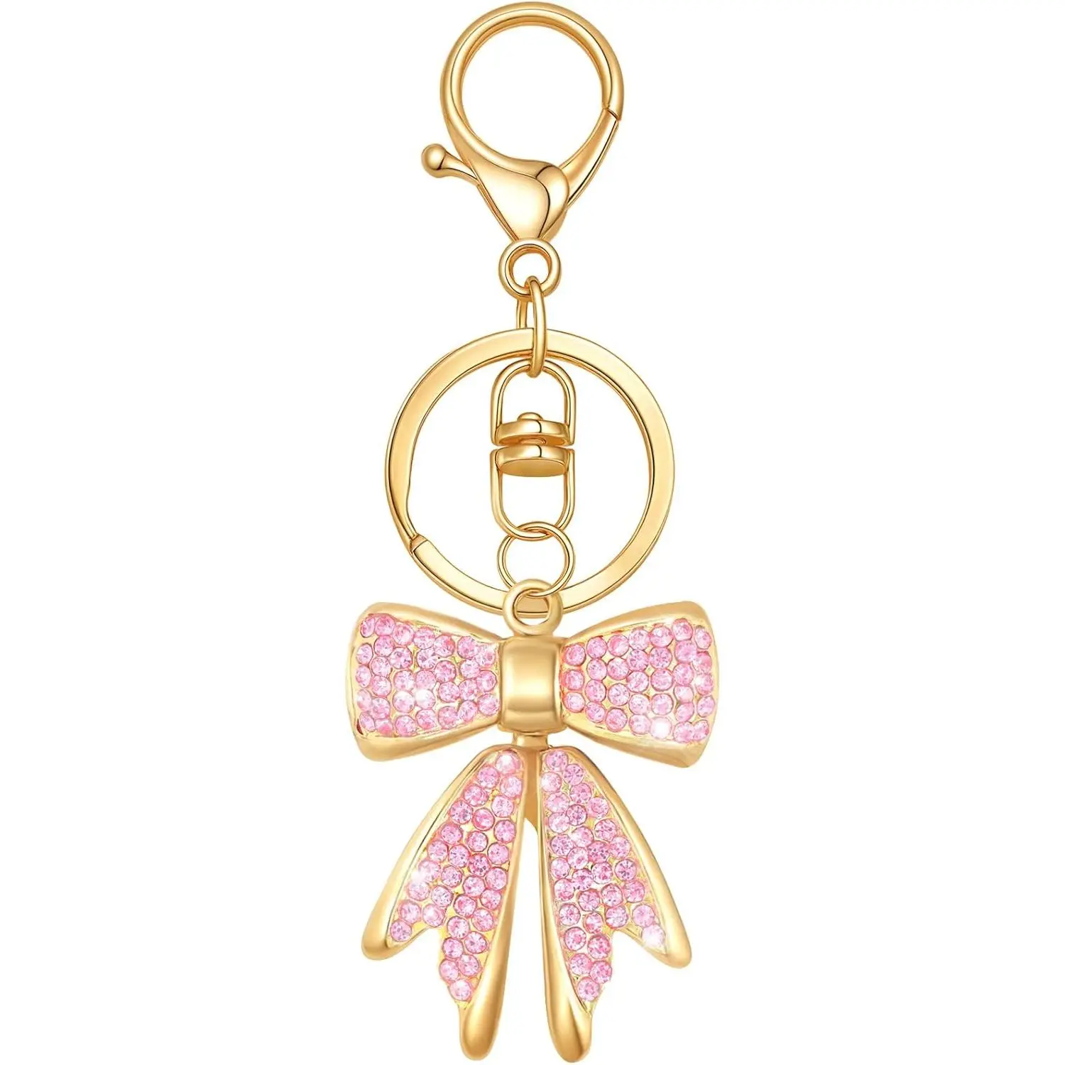 Women's Rhinestone Bow Keychain - Bow Design, Durable, Glitter, Lightweight, Secure Rhinestone Settings, Classic Pink, Bold Black, Compact Purse Backpack Handbag Charm, Anniversary Fashion Costume Jewelry Accessory, Glamorous, Bling Effect, Rhinestones, B