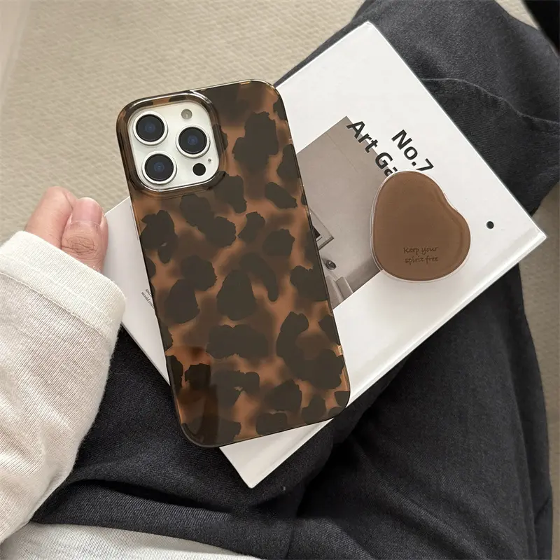 IPhone 13/14/16/17 Pro Max | Retro Amber Leopard Pattern | Brown Bracket | Protective Phone Cover | Best Friend Gift | Suitable for iPhone 11 12 13 14 15 16 17 Pro Max