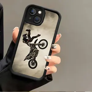 Motocross stunt rider phone case, fun, simple, stylish, and trendy, compatible with iPhone 17/16/15/14/13/12/11 Pro Max Plus, Air, Mini, SE, and iPhone XS Max. Hot-selling creative designs, new trapezoidal design.