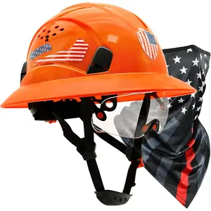 Full Brim Hard Hat with Visor, Vented Headgear with Neck Gaiter & Ear Loops, Chin Strap, 6-Point Ratchet Suspension, Reflective Sticker for Construction & Outdoor Work