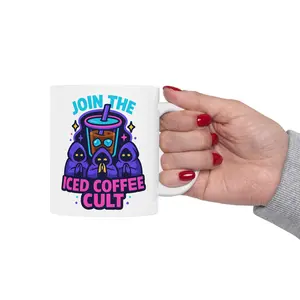 Colorful Ceramic Mug - "Join The Iced Coffee Cult" - Fun Coffee Cup, Gift for Coffee Lovers, Personalized Drinkware, Cute Office Mug