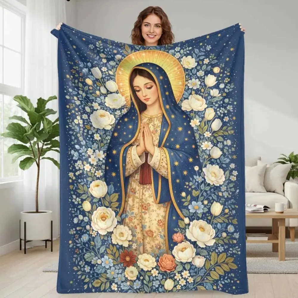 Virgin Mary Printed Flannel Blanket Soft Funny Throw Blanket Cozy Lightweight Plush Portable Cover Blanket For Sofa,Warm Gift For Birthday,Christmas,Multiple Blankets