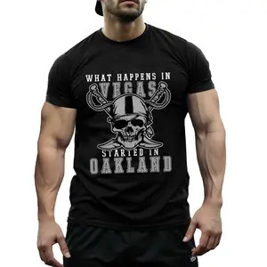 What Happens In Vegas Started In Oakland Football Raider T-Shirt Men's Cotton T-Shirt - Breathable Crew Neck Tee, Casual Loose Fit Tops for Streetwear, Gym, Summer & Daily Outfits