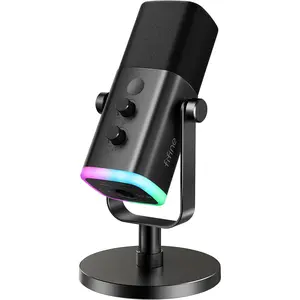 FIFINE USB/XLR Dynamic Microphone for Podcast Recording, PC Computer Gaming Streaming Mic with RGB Light, Mute Button, Headphones Jack, Desktop Stand, Vocal Mic for Singing YouTube-AmpliGame AM8