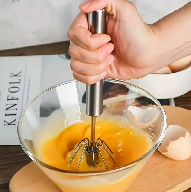 Stainless Steel Semi-Automatic Egg Beater, Durable Kitchen Mixer for Effortless Egg Cream Mixing, Stirring, Baking