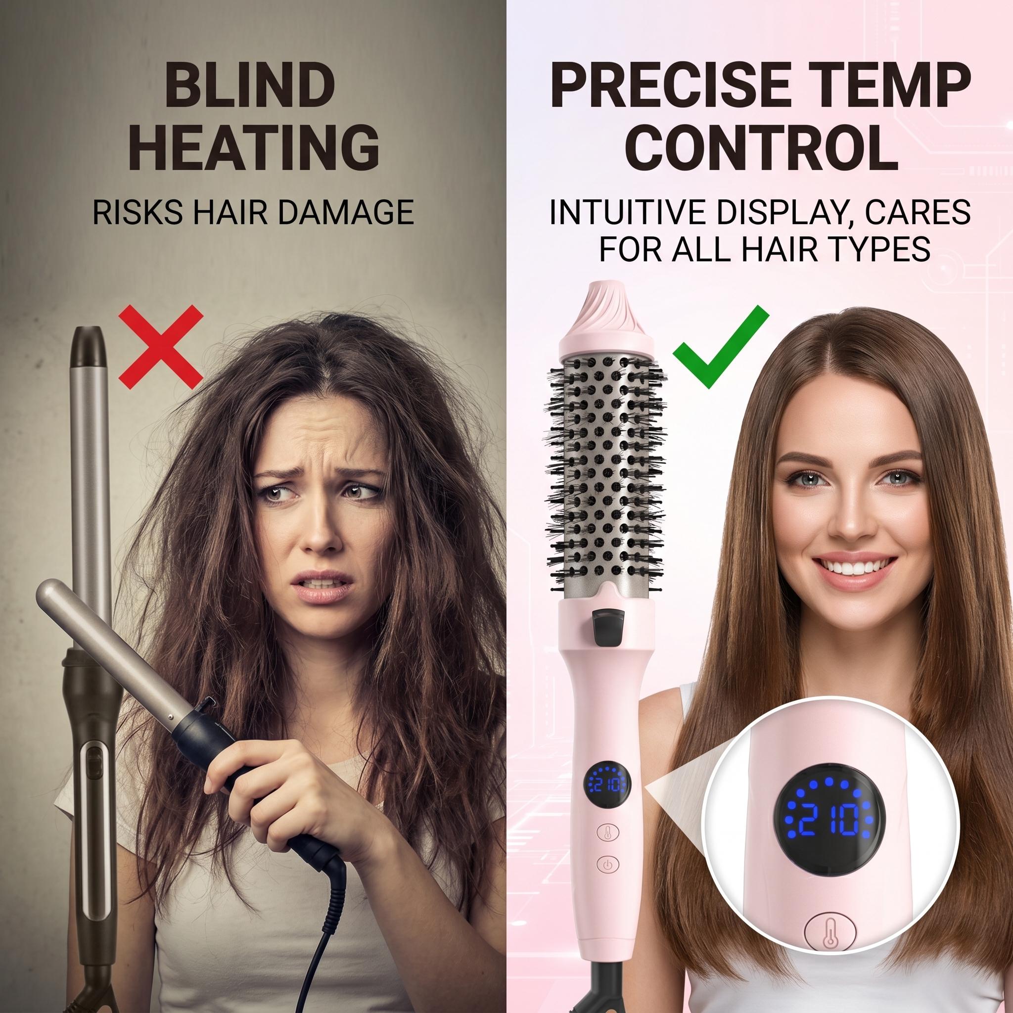 1.5-Inch Ionic Heated Styling Brush with 11 Heat Settings – Fast Smoothing & Natural Waves for Fine to Medium Hair (Pink)