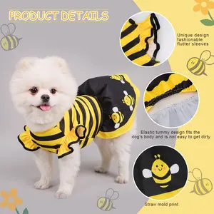 Cute Bee Dog Dress, Pet Bee Costumes, Yellow Cartoon Bumble Bee Stripes Dog Kitten Cat Puppy Pet Apparel for Party Halloween Poodle
