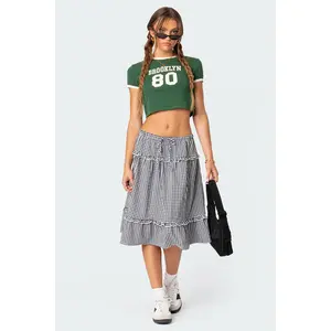 Plaid Tiered Midi Skirt Plaid Tiered Midi Skirt