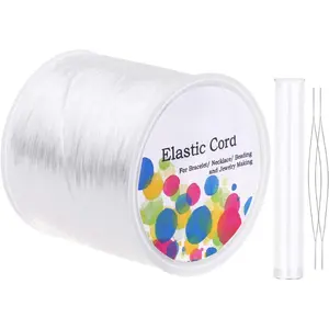 Stretchy String for Bracelets,  Elastic String  Bead Cord with 2 count Large Eye Beading  for Seed Beads, Pony Beads, Bracelets and  Making White