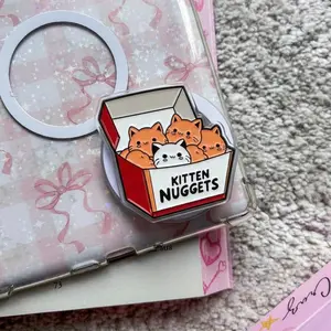 Kitten Nuggets Funny Phone Grip - Cute Cat Foodie Aesthetic Phone Stand - Kawaii Ginger and White Kitty Accessory - Humorous Fast Food Cat Topper - Unique Gift for Cat Moms - Trendy Kindle Grip