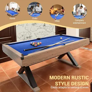 Blue 7 FT Billiard Table Set with 2 Cues, Ball Set, Cue Rack and Cleaning Brush，Exquisite Design, Complete Accessories, Sturdy Construction, 84" L x 46.5" W x 32.7" H