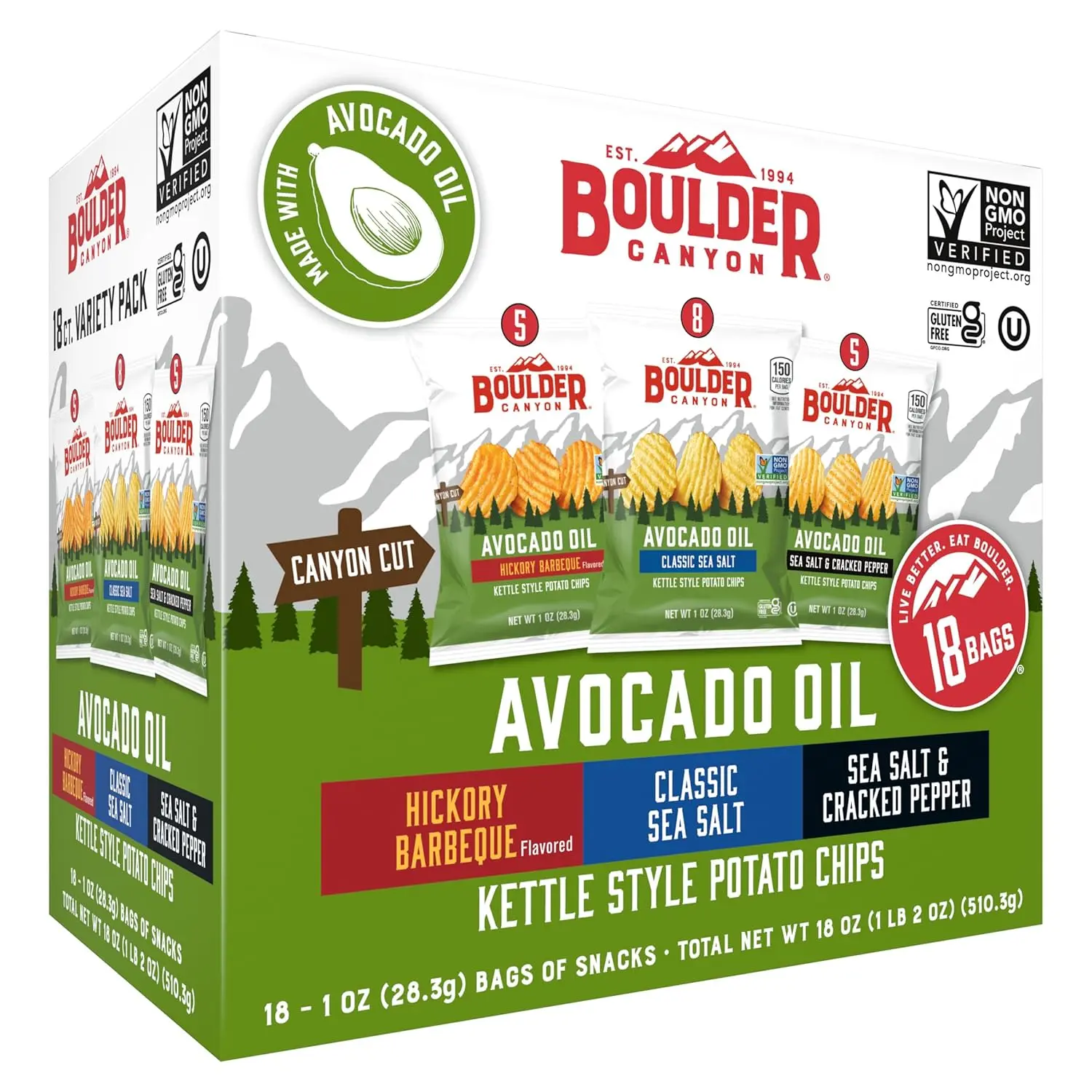 Boulder Canyon Avocado Oil Potato Chips Variety Pack, 1 Ounce