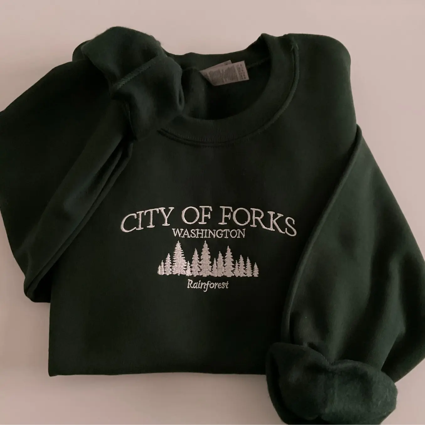 Forks WA Embroidered Sweater, Twilight Cotton