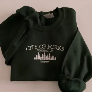 Forks WA Embroidered Sweater, Twilight Cotton