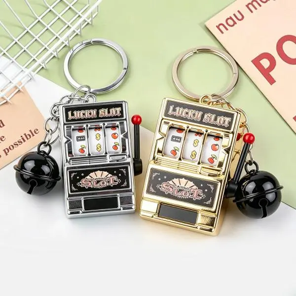 Upgrade Mini Fruit Slot Machine Keychain with Lucky Slot Design and Bell Charm for Creative Festival, Birthday Cake Decor, Theme Party Decororations