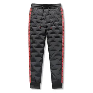 Men's Black Puffer Pants with Red Trim — Quilted Design, Drawstring Waistband, Ideal for Winter Warmth & Street Style