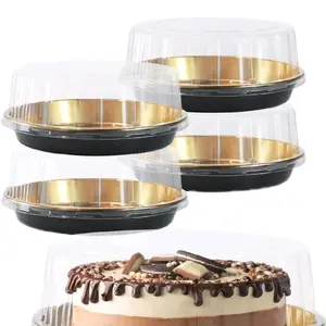 10” Clear Cake Carriers (5 Pack) with Gold Base & Dome Lid | Cake Transport Boxes