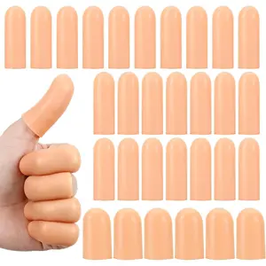 30 Pcs Silicone Finger Protectors, Gel Finger Cots, Reusable Finger Covers Soft Thumb Sleeve High Elastic Fingertip Bandages for Cracked Skin Blisters Calluses (Skin Color, 24 Pcs Large + 6 Pcs Small)