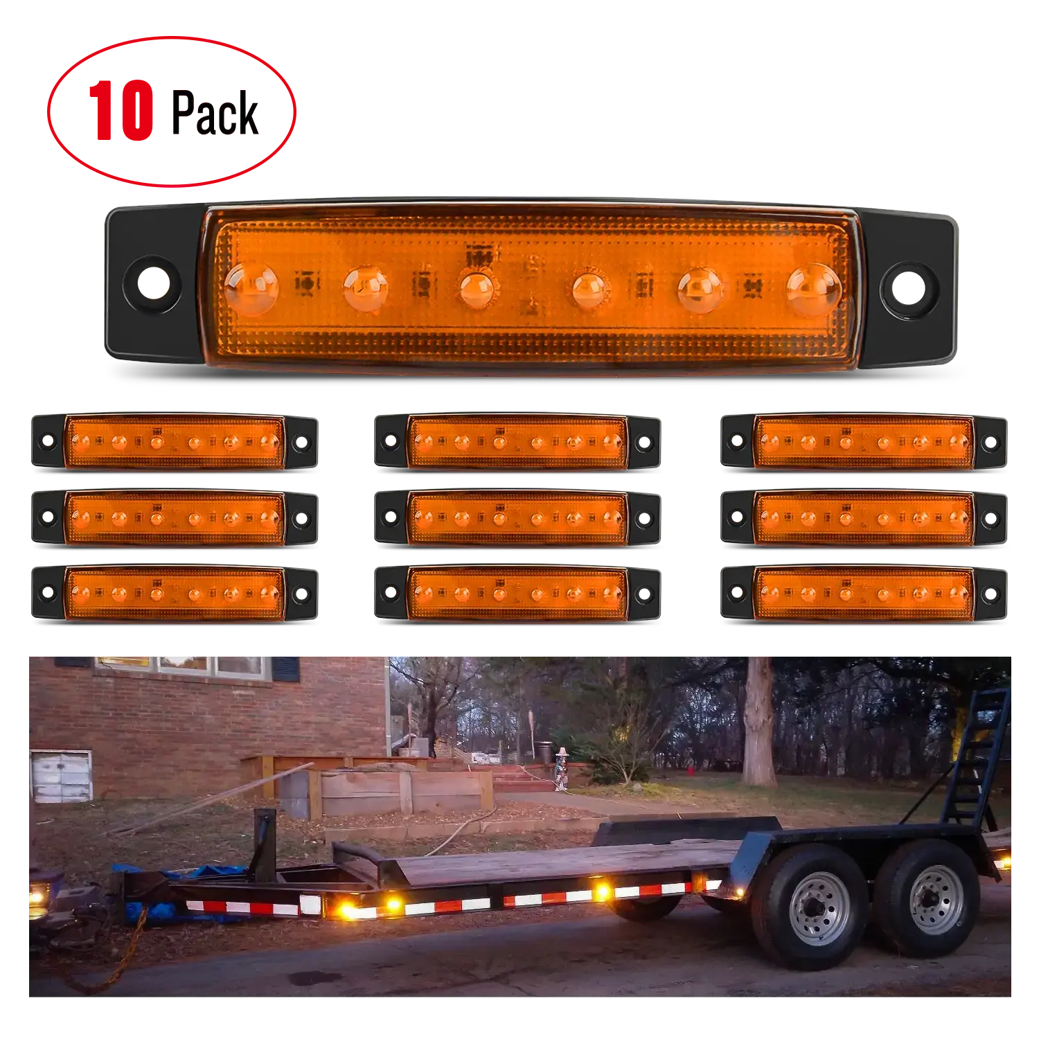 Nilight 3.8 in 6-LED Amber Side Marker Truck Lights (10 Pcs) - Automotive Trailer Light Kit, Vehicle Side Lamp, Auto Accessories, Father's Day Gift, Led Lights For Truck, Automotive Car Light