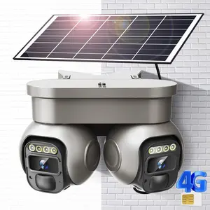 A Solar-Powered Outdoor Security Camera That Operates on 4G LTE Without Wifi, Featuring Dual Lenses for a 360° Panoramic View, Motion Detection Notifications, an Integrated SIM Card, And a Solar Panel. This Wireless Home Surveillance System Offers 1