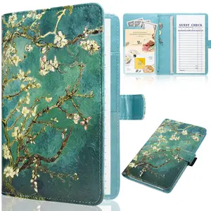 Server Book for Waitress-Leather Waitress Book Organizer with Zipper Pocket Cute Waiter Book Server Wallet with  Closure, Almond Blossom
