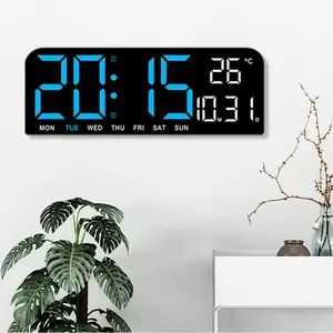 LED Digital Wall Clock, Large Display Digital Clock with LED Technology, Countdown Dimmer, DST Date, Week Temperature, Large Display Home Decor Blue(White Shell)