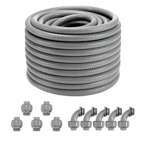 VEVOR 3/4-Inch Flexible Electrical Conduit,  100 ft, PVC Liquid-Tight Conduit Non-Metallic with 5 Straight and 5 90-Degree Conduit Connector Fittings, for Air Conditioning Motor Controller Pump, IP65