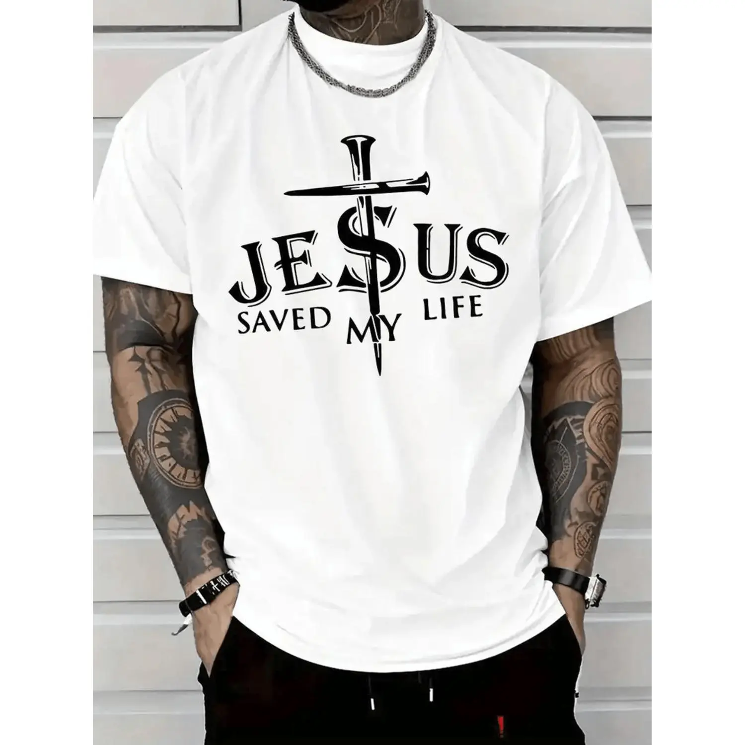 [100% Cotton] mens saved my life graphic t shirt 100 cotton relaxed fit casual short sleeve tee with cross print round neck machine washable for casual attire