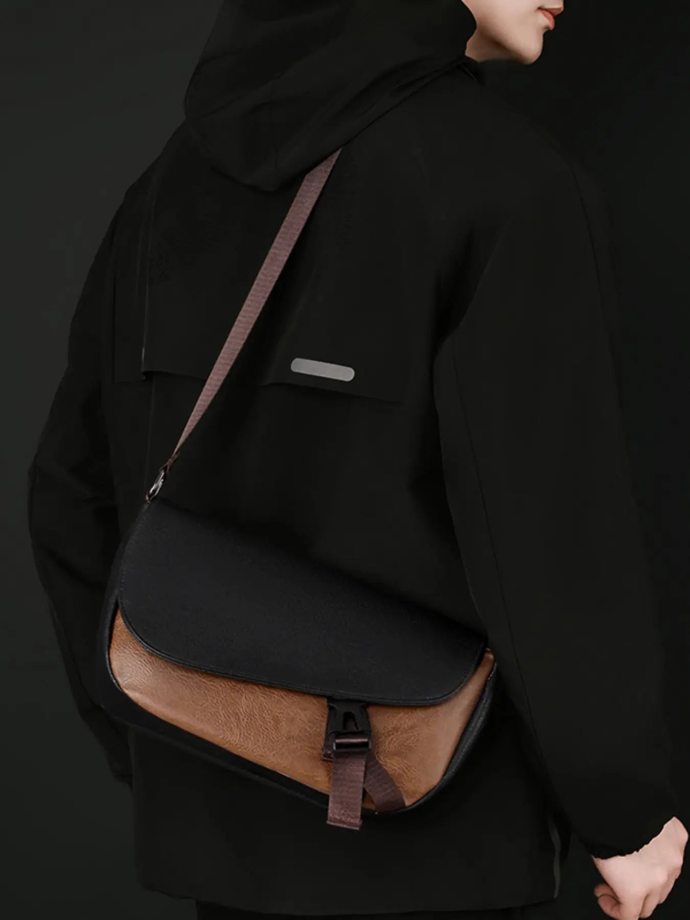 Functional Messenger Bag, Large Capacity Cargo Style, Casual Patchwork Shoulder Bag, Crossbody Bag, Cool Motorcycle Bag for All Seasons