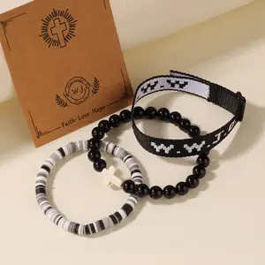 Christian Cross WWJD Bracelet WWJD Braided Rope Bracelet Cross Crystal Beads Stretch Bracelets Religious Christian What Would Jesus Do Handmade Woven Wristbands Bracelet