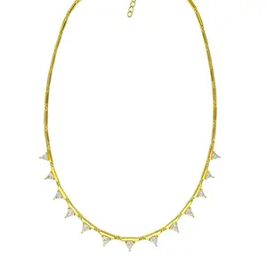 Prism Elegance Triangle Necklace - Gold-Toned Chain with Diamond Accents for Women's Fashion