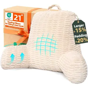 21" Higher Large Reading Pillow for Bed Adult,  Pillow for Bed Sitting Up with Memory   Support with Arms Rest for Couch Chair Beige